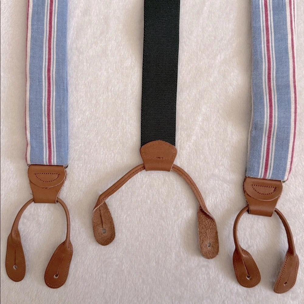 {VTG} Polo Ralph Lauren | 80s 90s Chambray Striped Braces Suspenders Made in USA - Picture 4 of 16